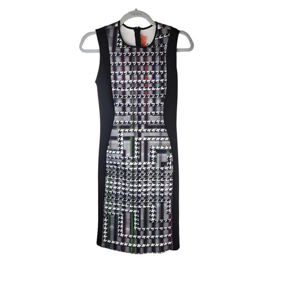 Clover Canyon Scuba Mini Bodycon Dress Trinity Houndstooth Print Sheath sz Small - Picture 13 of 15